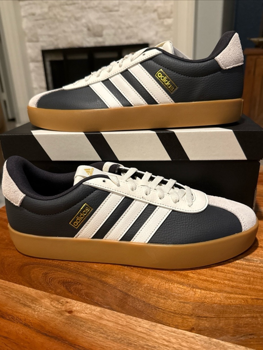 Adidas Men’s Carbon and White Low-Top Sneakers with Gum Sole Size 10 US NIB
